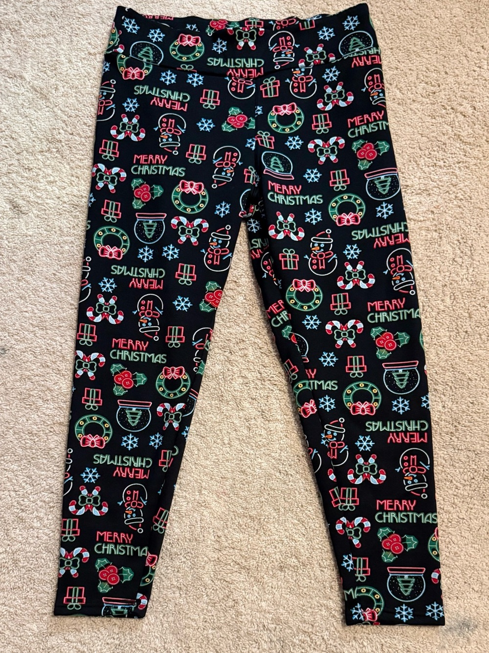 No Boundaries Black Christmas Print Leggings with Red and Green Accents